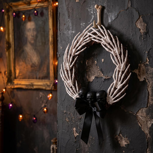 Rattan Skeleton Hand Halloween Wreath