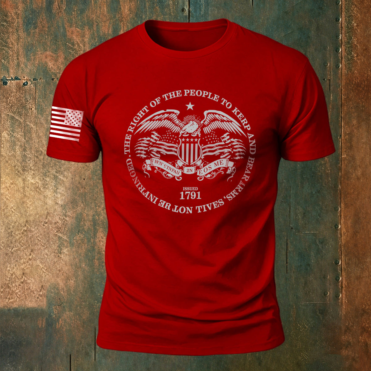 Memorial Print American-Style Casual Cotton T-Shirt Red