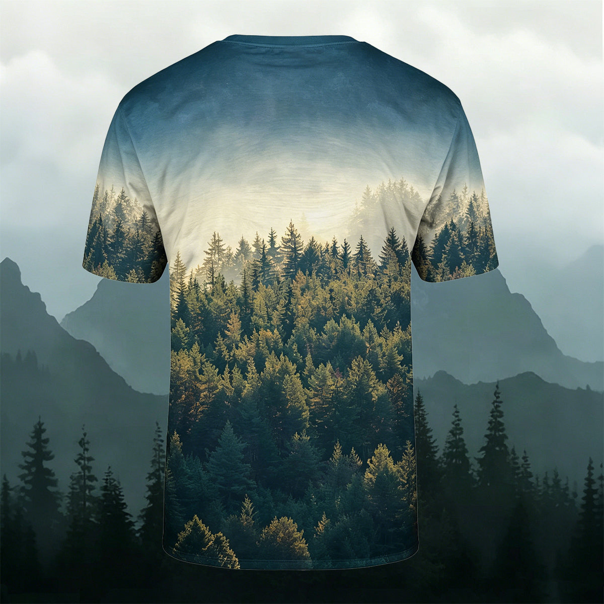 Serene Forest Print Casual Cotton Tee