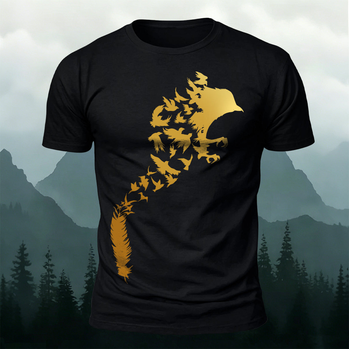 Artistic Bird Print Natural Premium Cotton T-Shirt