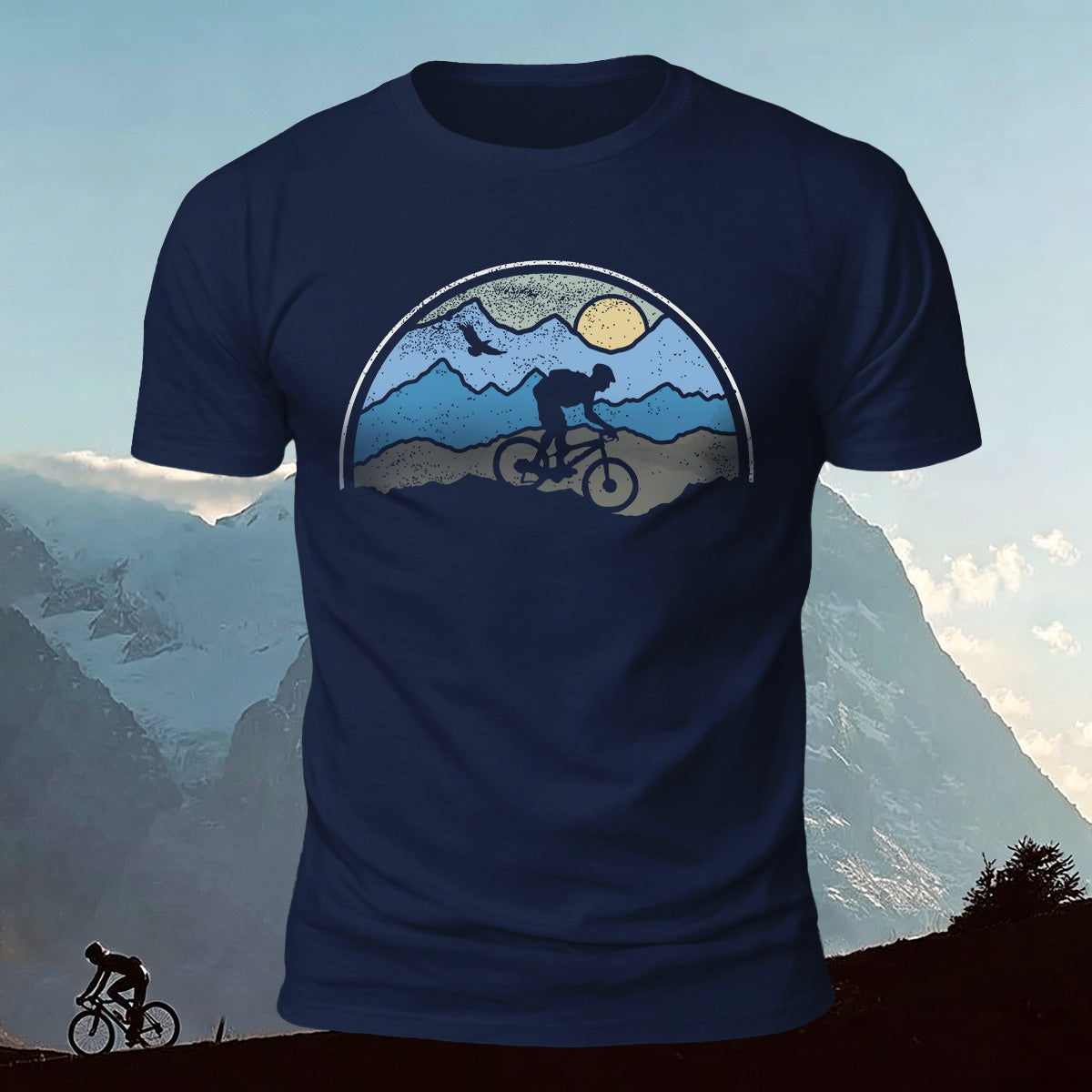 Sunset Cycling Print Outdoor Skin-friendly T-Shirt