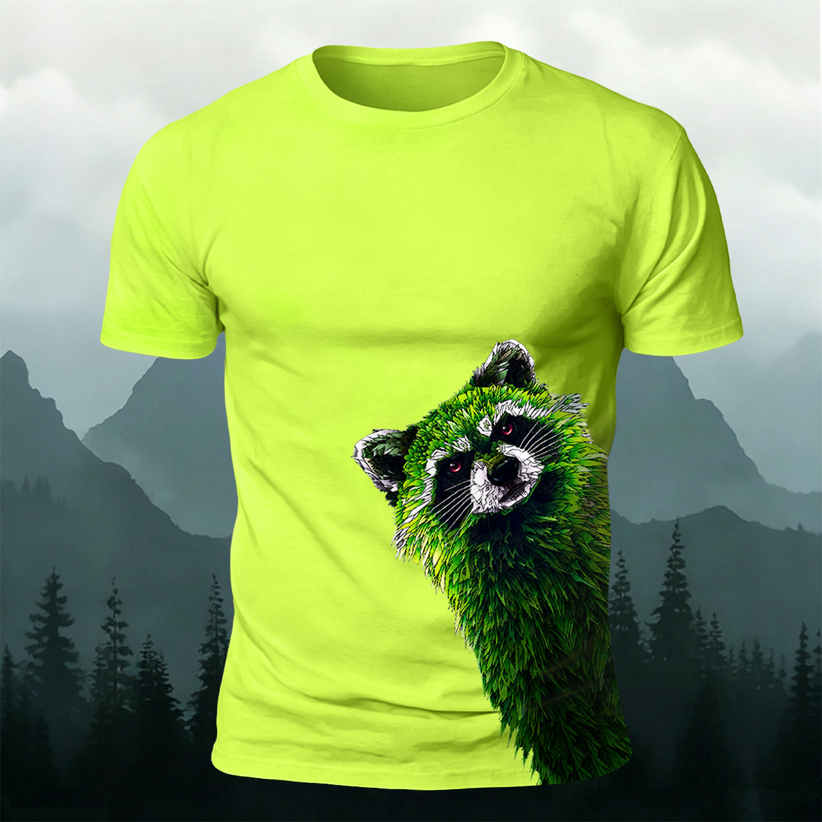 Raccoon Peeking Through the Trees Print Versatile Outdoor Tee