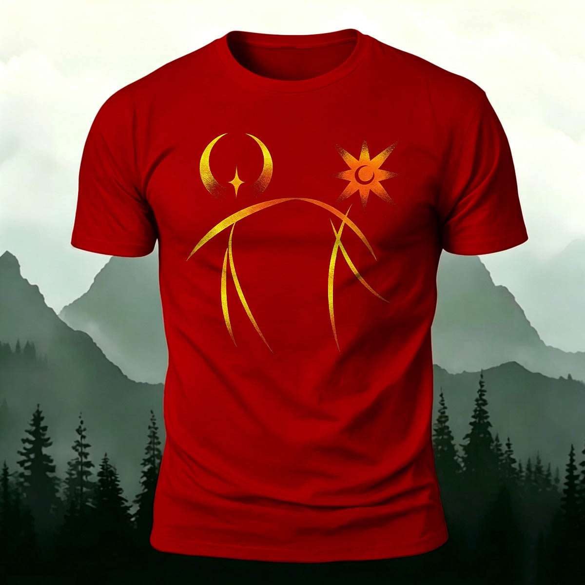 Line Sun Moon Fashion Casual Breathable T-Shirt