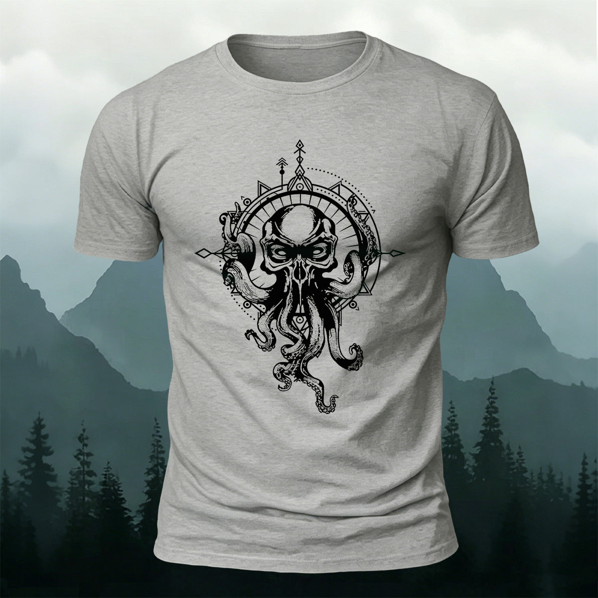 Vintage Octopus Print Outdoor Cotton T-Shirt