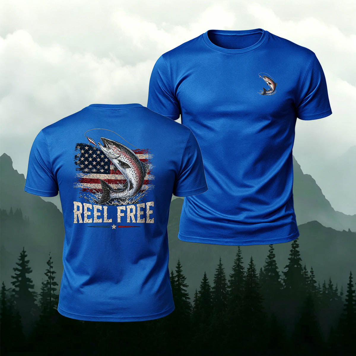American Retro Trout Print 100% Cotton T-Shirt
