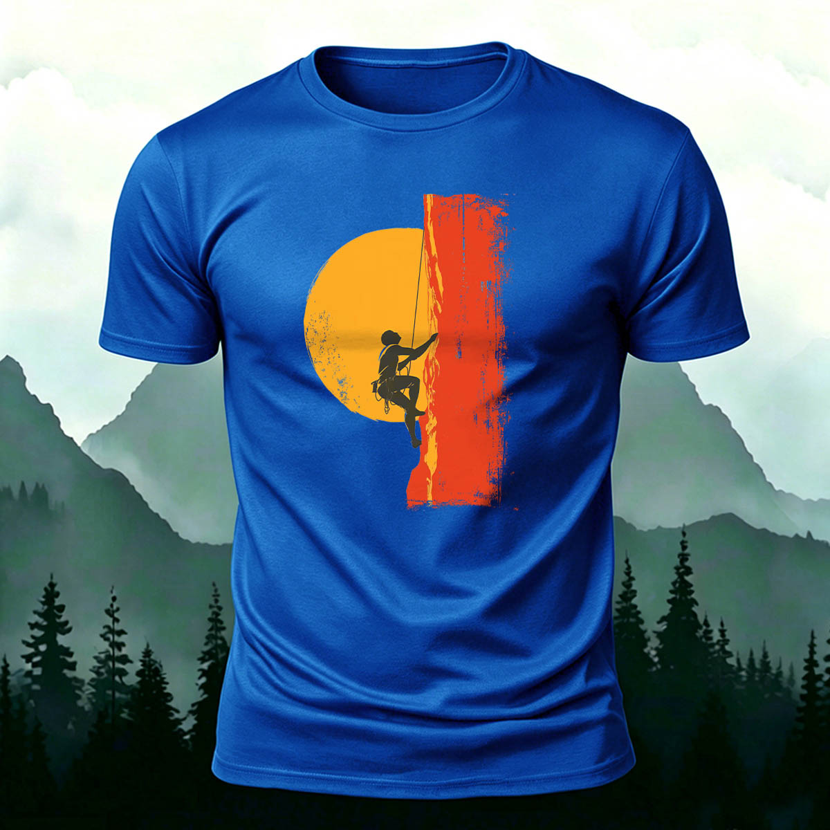 Red Sun Adventure Mountain Print Cotton T-Shirt