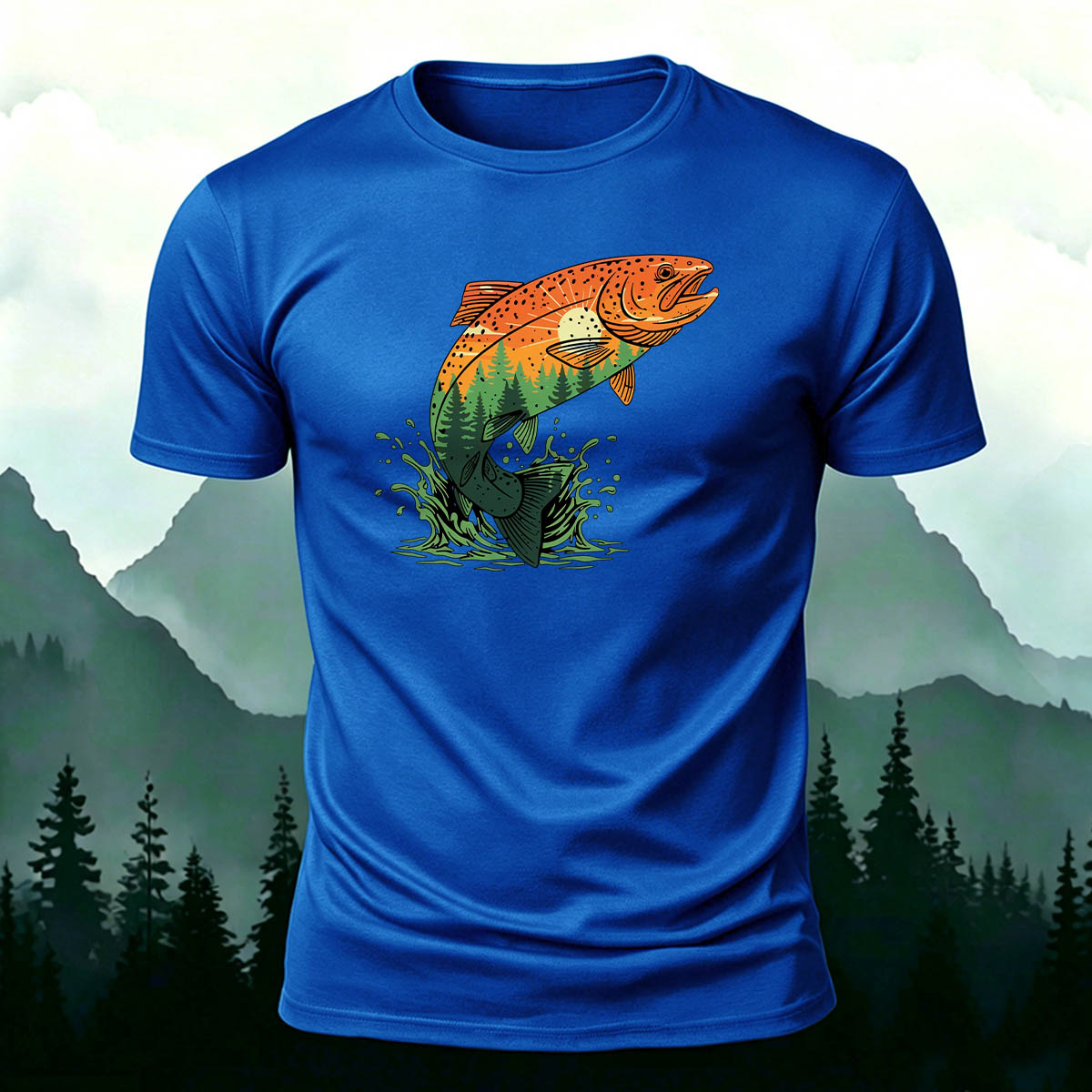 Trout Natural Print Casual Skin-Friendly T-Shirt