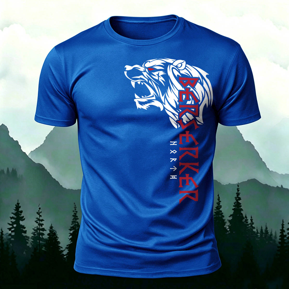 Sublimation Viking Wolf Head Totem Casual T-Shirt