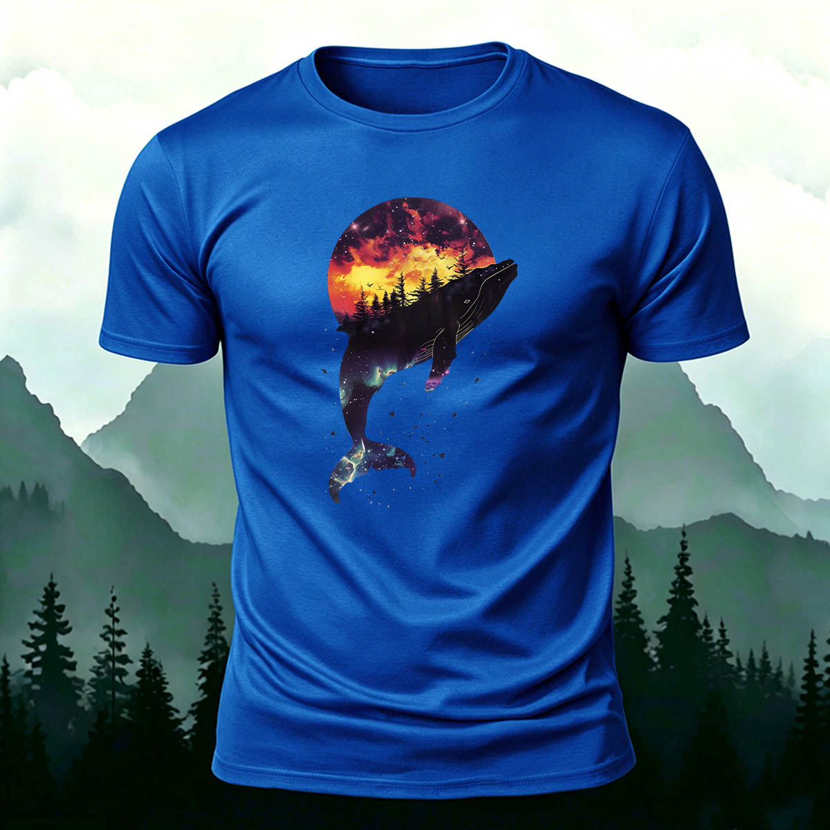 Whale Outdoor Scenic Print Casual Breathable T-Shirt