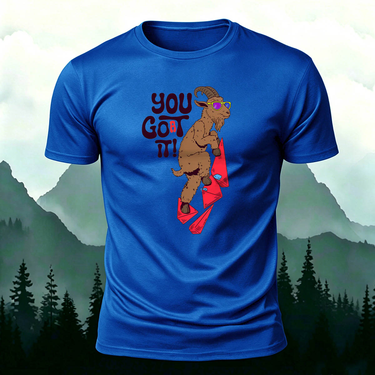 Rock-Climbing Goat Print Outdoor Cotton T-Shirt