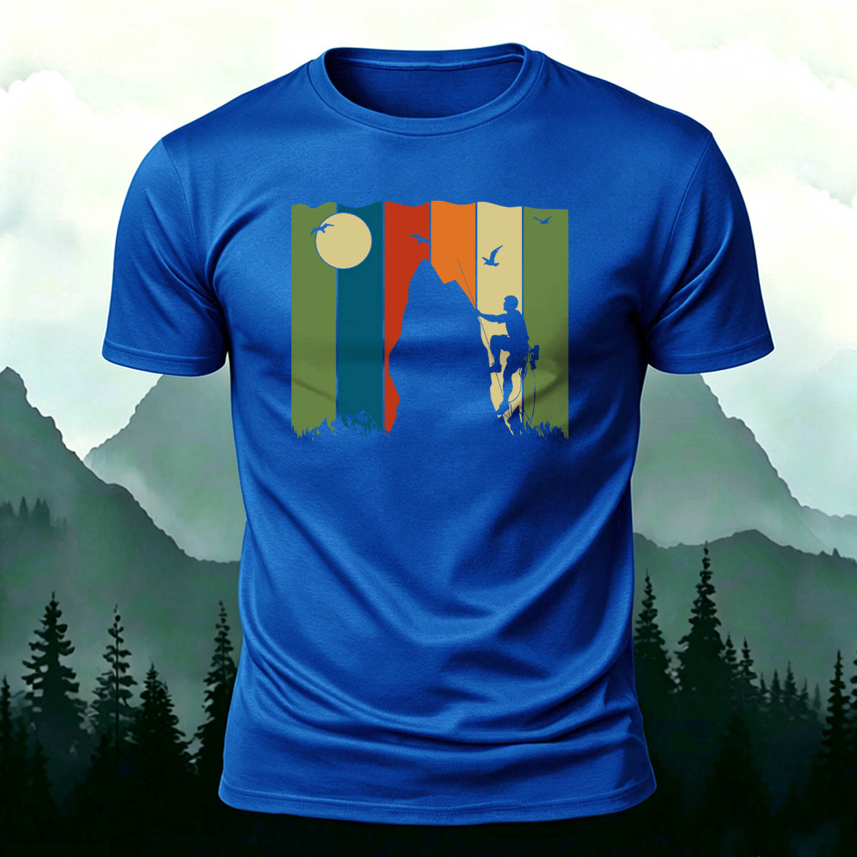 Artistic Rock Climbing Print Casual Outdoor Cotton T-Shirt
