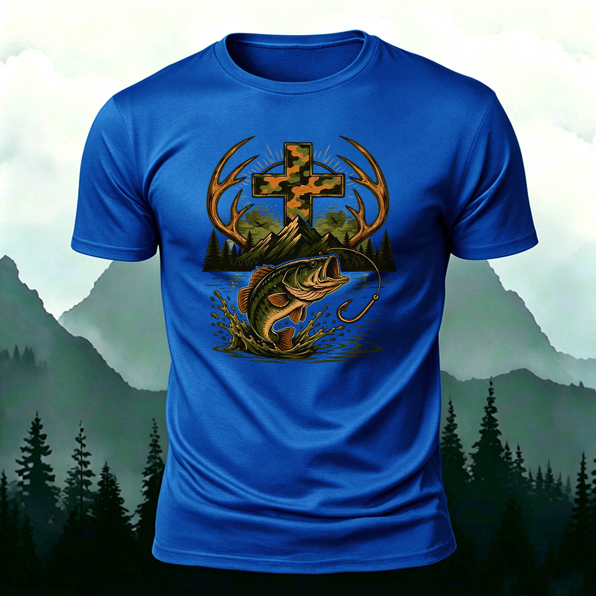 Fishing Cross Graphic Casual 100% Cotton T-Shirt