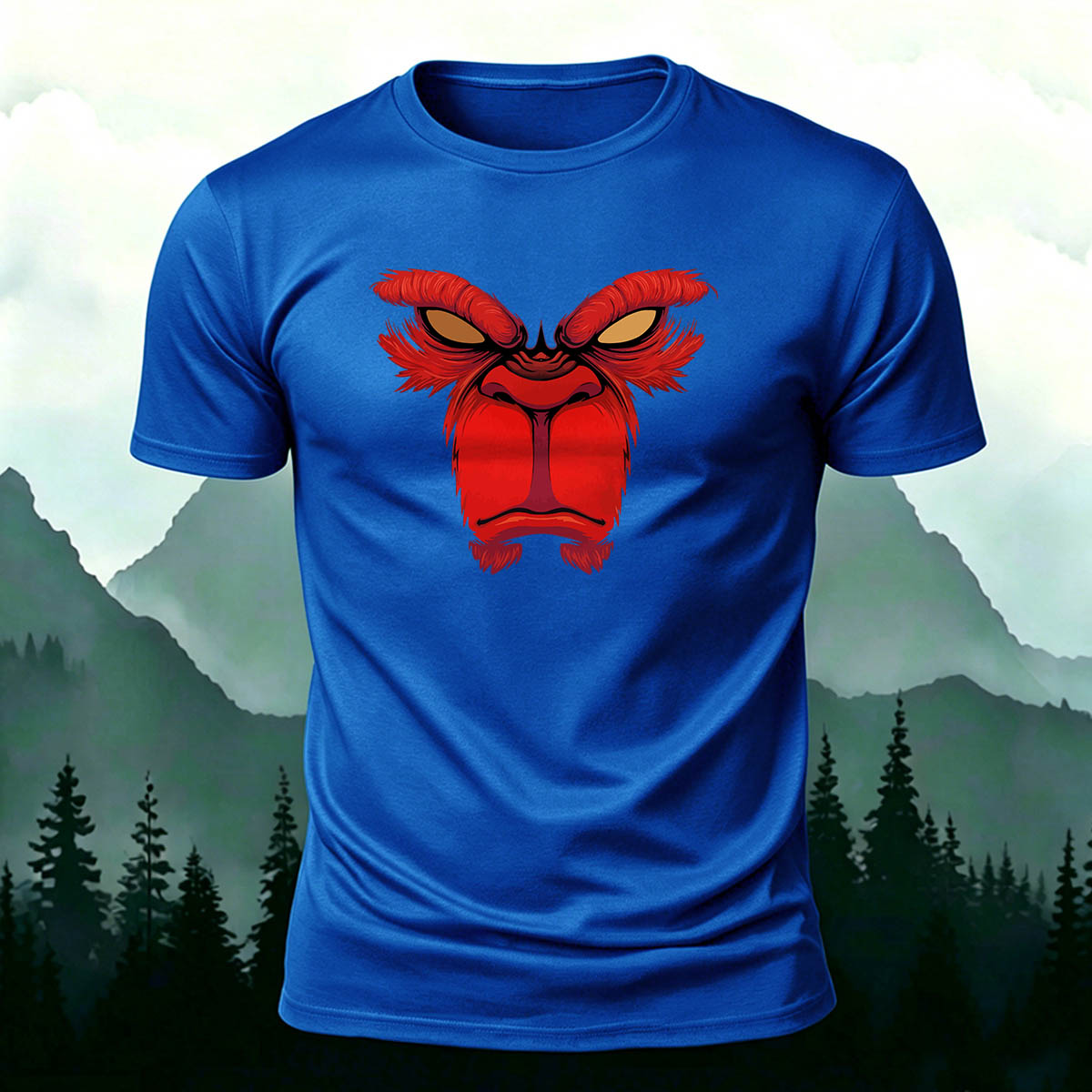 Red Angry Monkey Print 100% Cotton Crew Neck T-Shirt