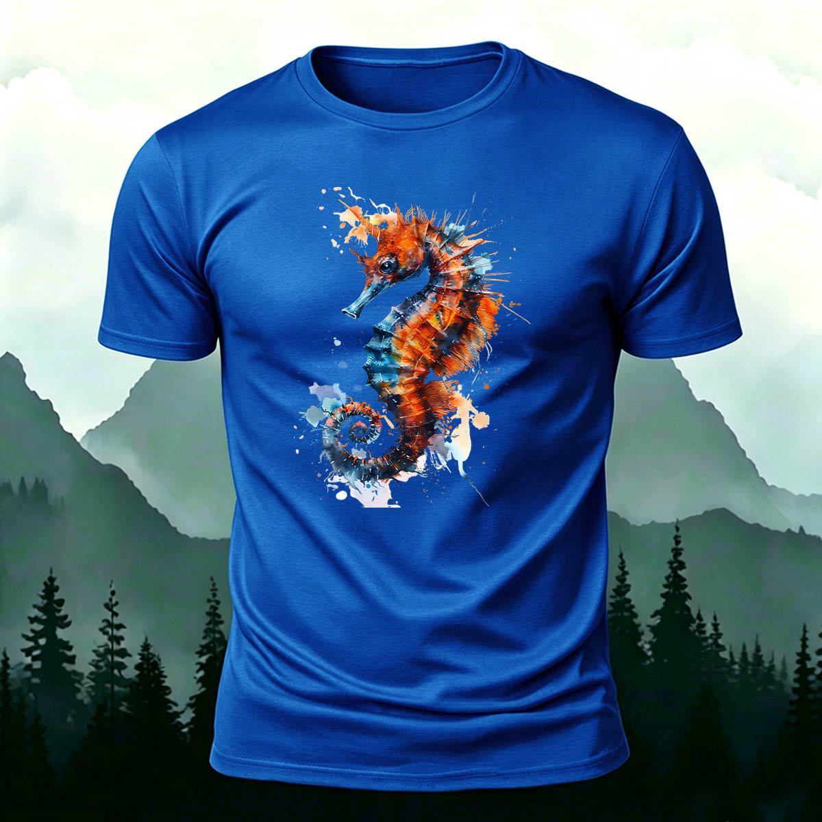 Seahorse Painted Retro Casual 100% Cotton Tee