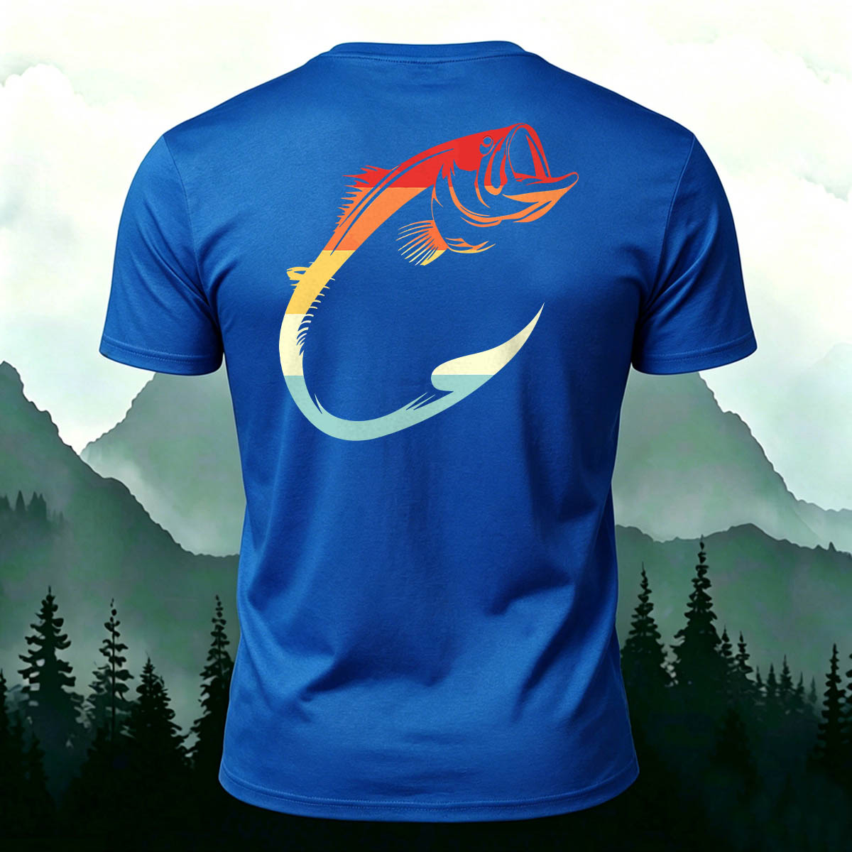 Fish Hook Print Simple Outdoor 100% Cotton T-Shirt
