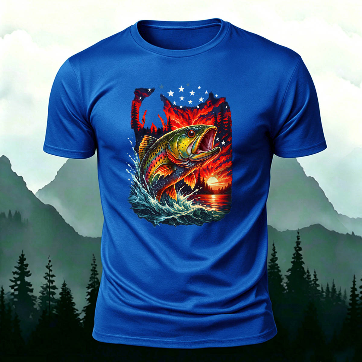 Trout Dusk Print Casual 100% Cotton T-Shirt