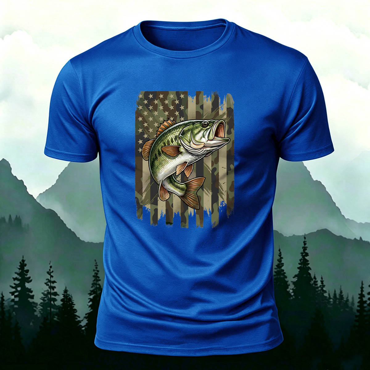 Black Bass Print Casual Versatile Cotton T-Shirt