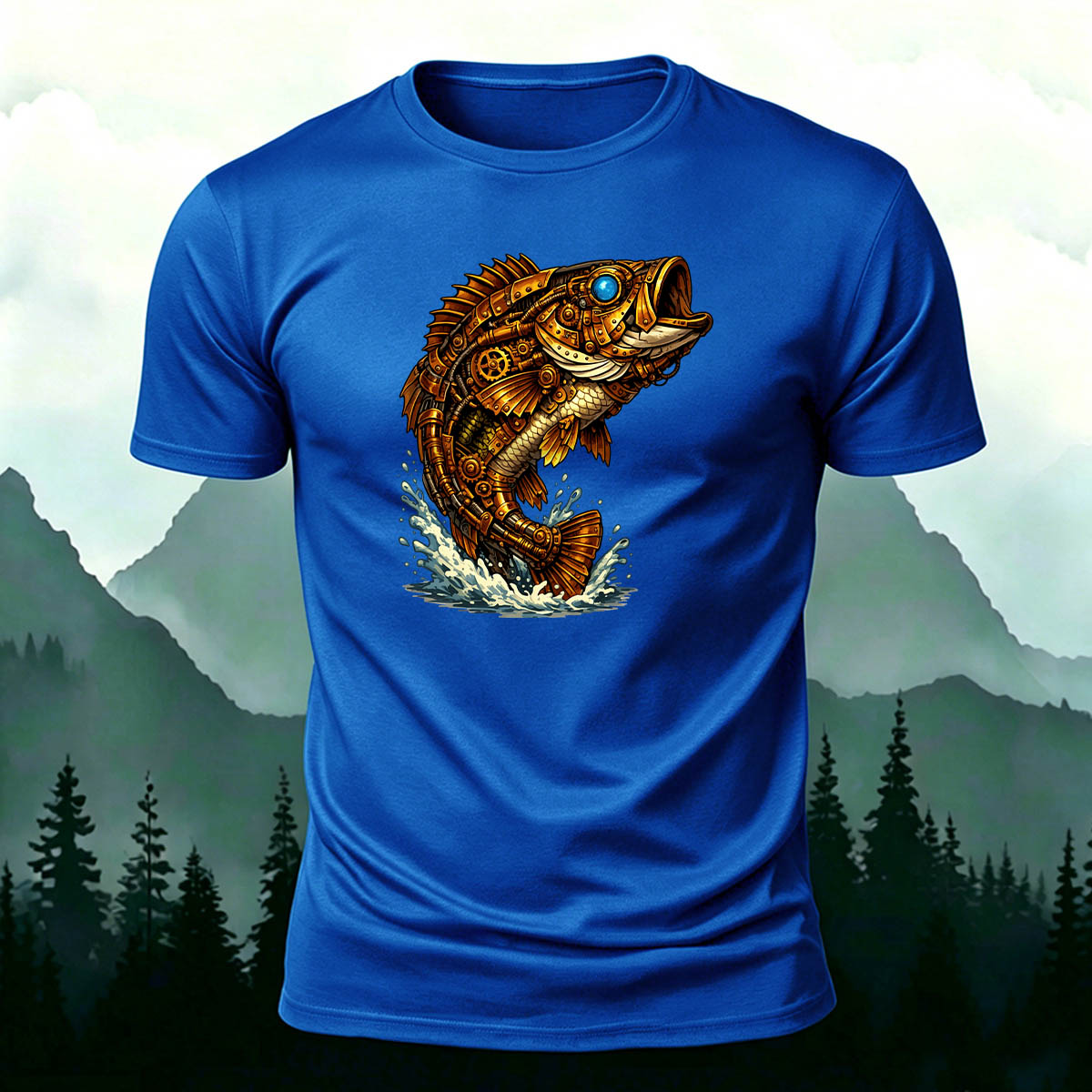 Mechanical Bass Print Outdoor Skin-Friendly T-Shirt