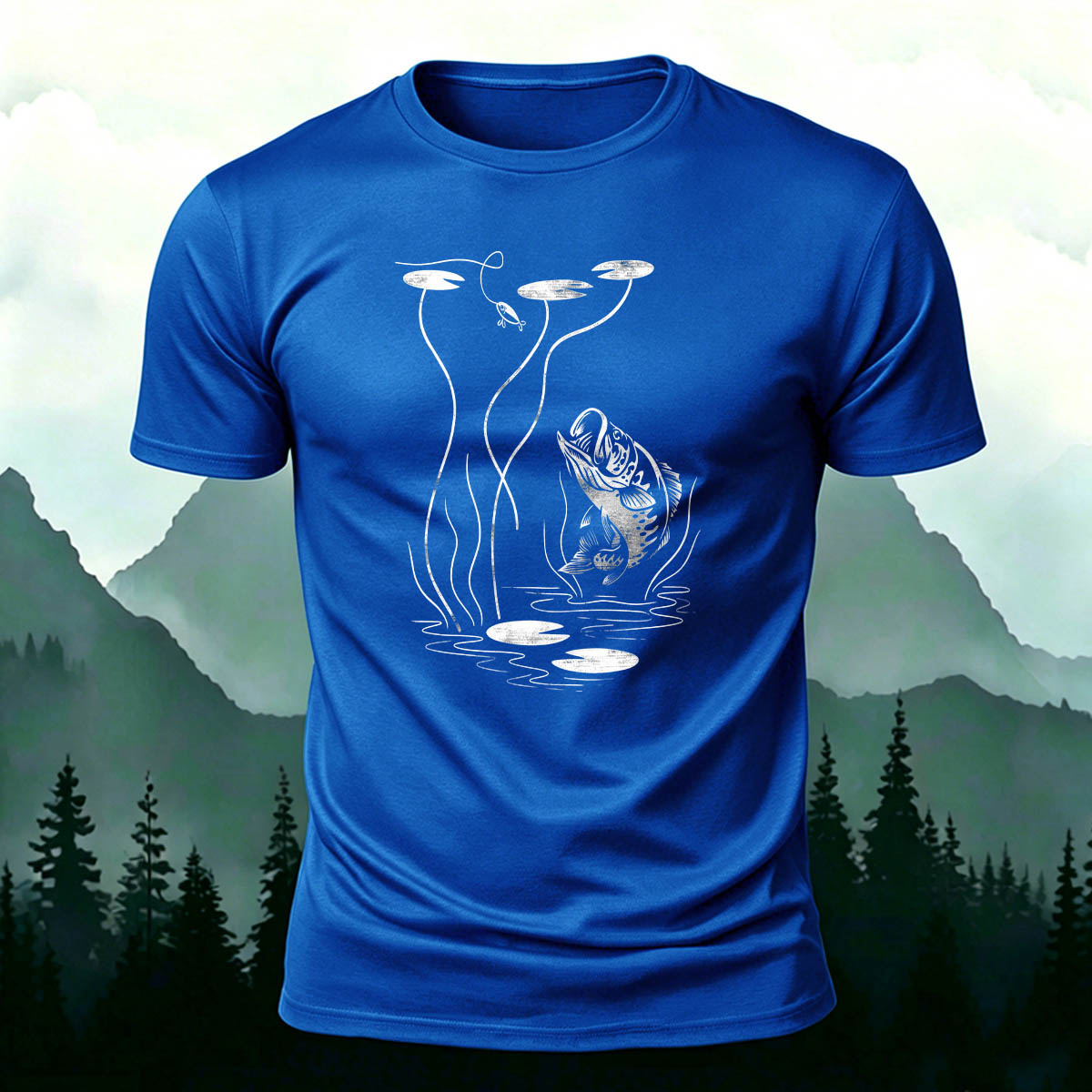 Fishing Print Natural Casual 100% Cotton T-Shirt