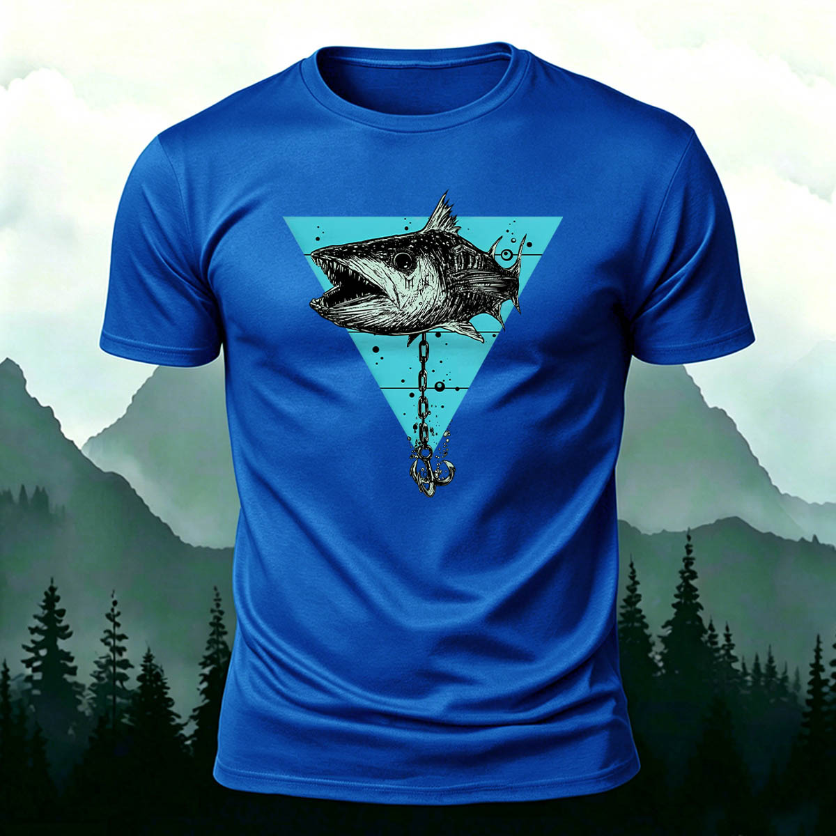 Vintage Fishing Chain Print 100% Cotton T-Shirt