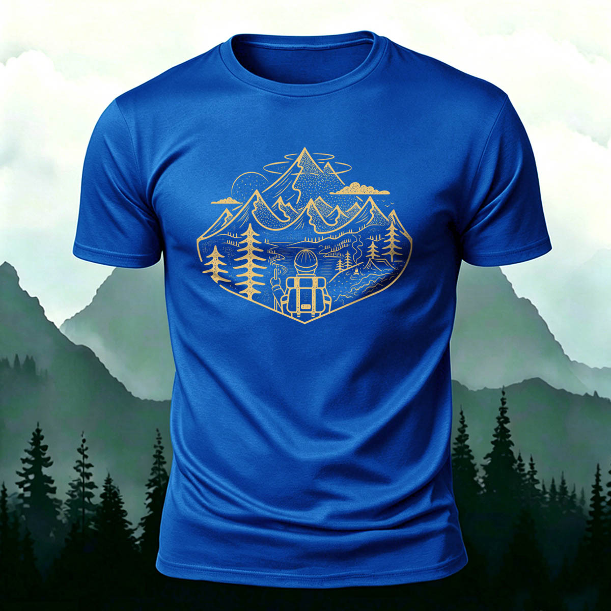 Mountain Adventure Sketched Art Print Outdoor Cotton Tee