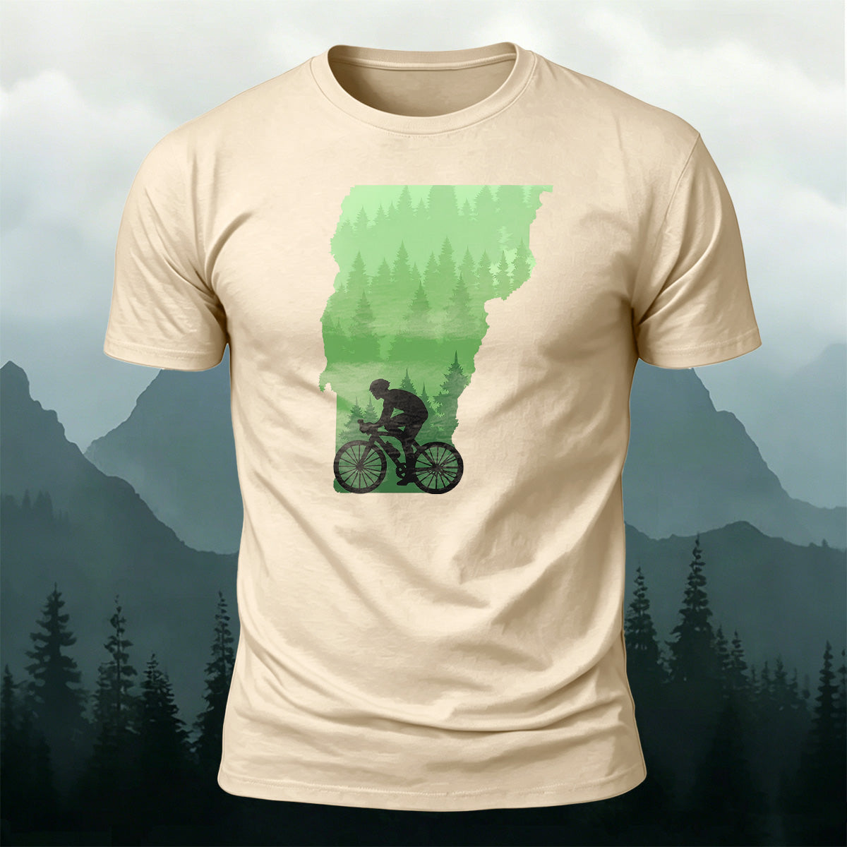Outdoor Cycling Print Combed Cotton Comfort T-Shirt Beige