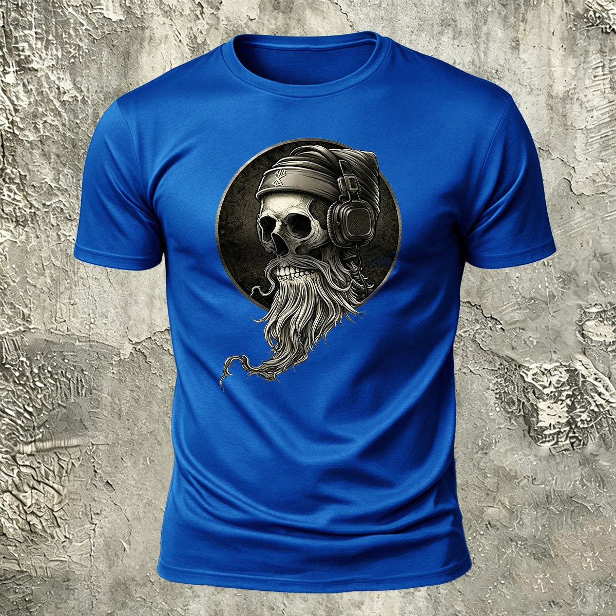 Vintage Skull Headphones Print Casual Cotton T-Shirt