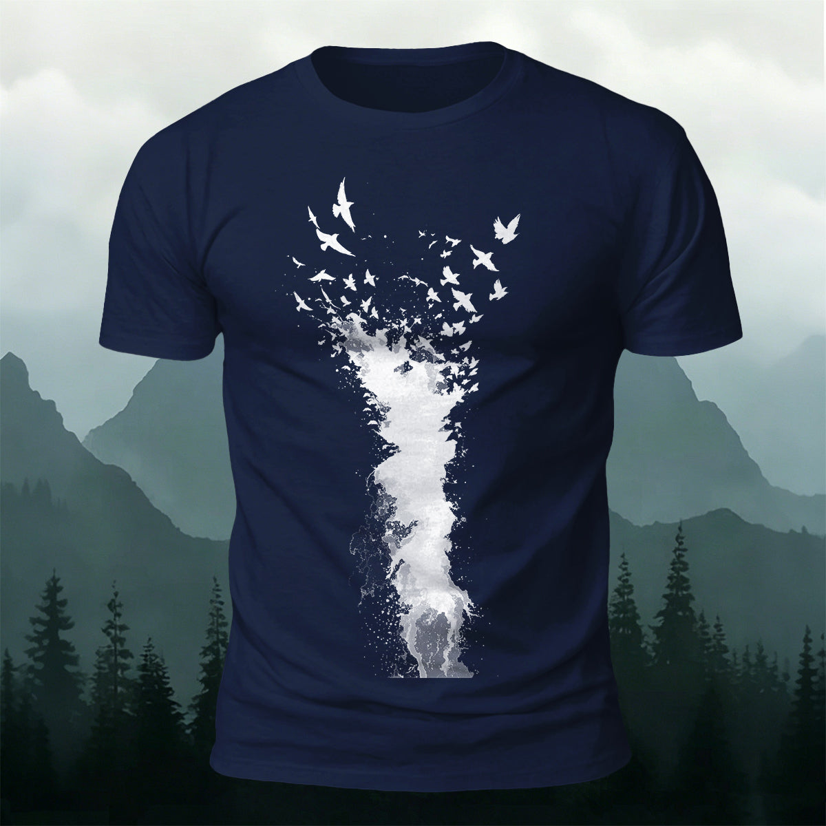 Flying Bird Graphic Casual Breathable Crew Neck Tee Navy