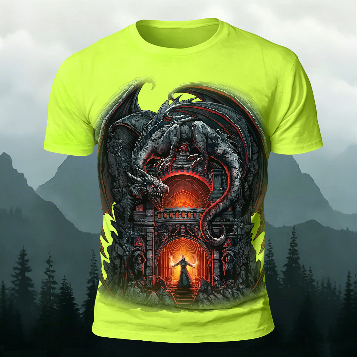 Dark Demon Dragon Print Vintage Casual T-shirt