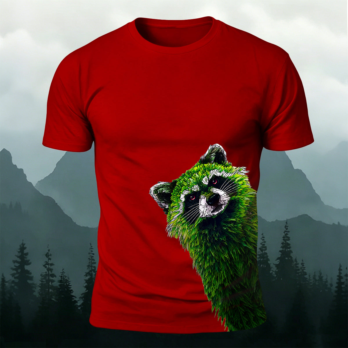 Raccoon Peeking Through the Trees Print Versatile Outdoor Tee