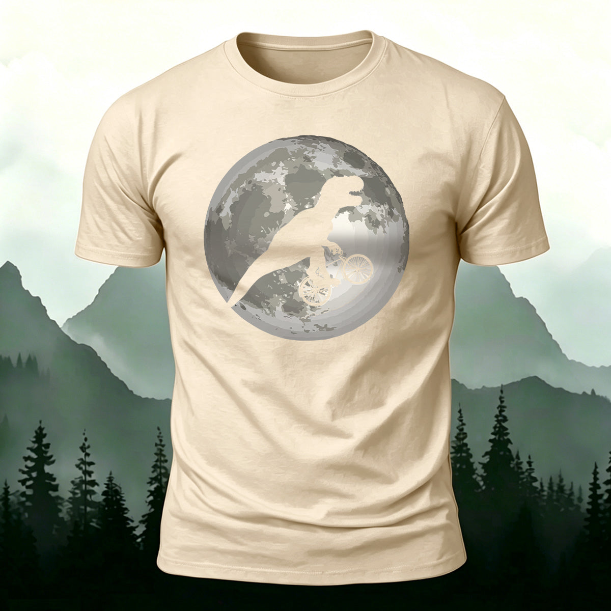 Dinosaur Fossil Bike Ride on the Moon  Cotton T-Shirt