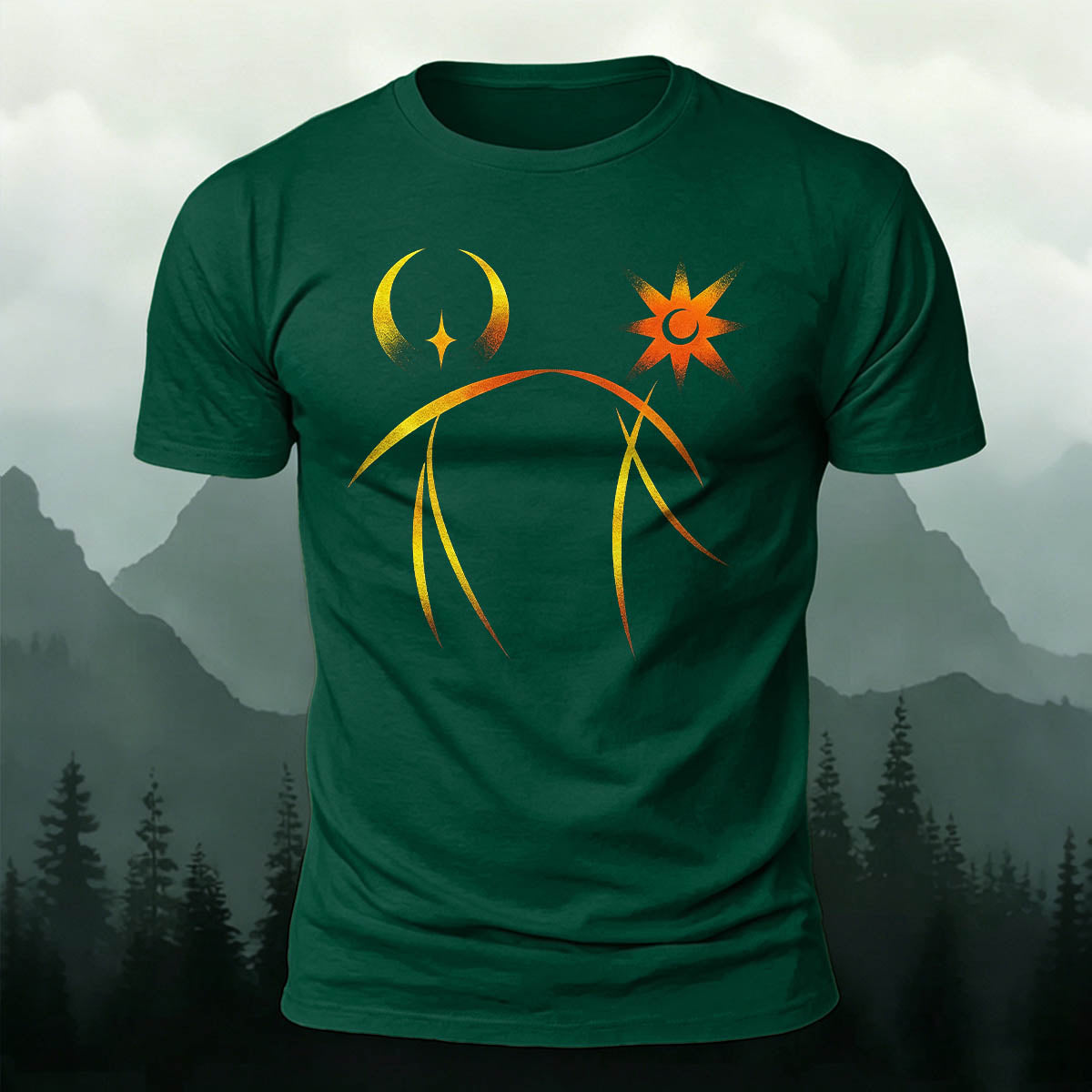Line Sun Moon Fashion Casual Breathable T-Shirt