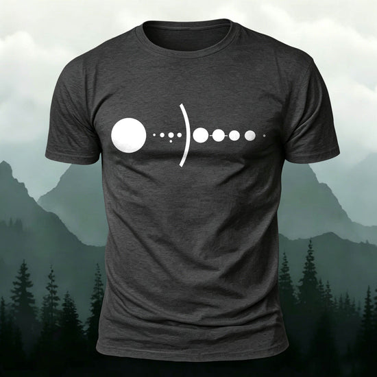 Solar System Silhouette Print  Casual  Cotton T-Shirt Dark Grey