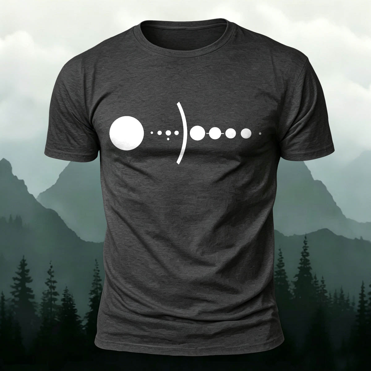Solar System Silhouette Print  Casual  Cotton T-Shirt Dark Grey