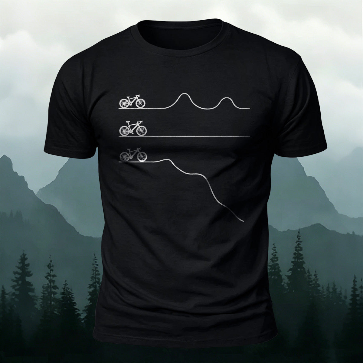 Outdoor Cycling Road Print 100% Cotton Casual T-Shirt Black