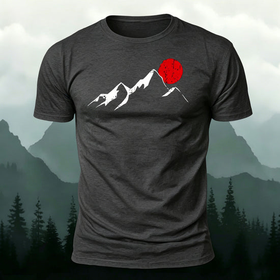 Sunrise Pattern Outdoor Casual Premium Cotton T-Shirt Dark Grey
