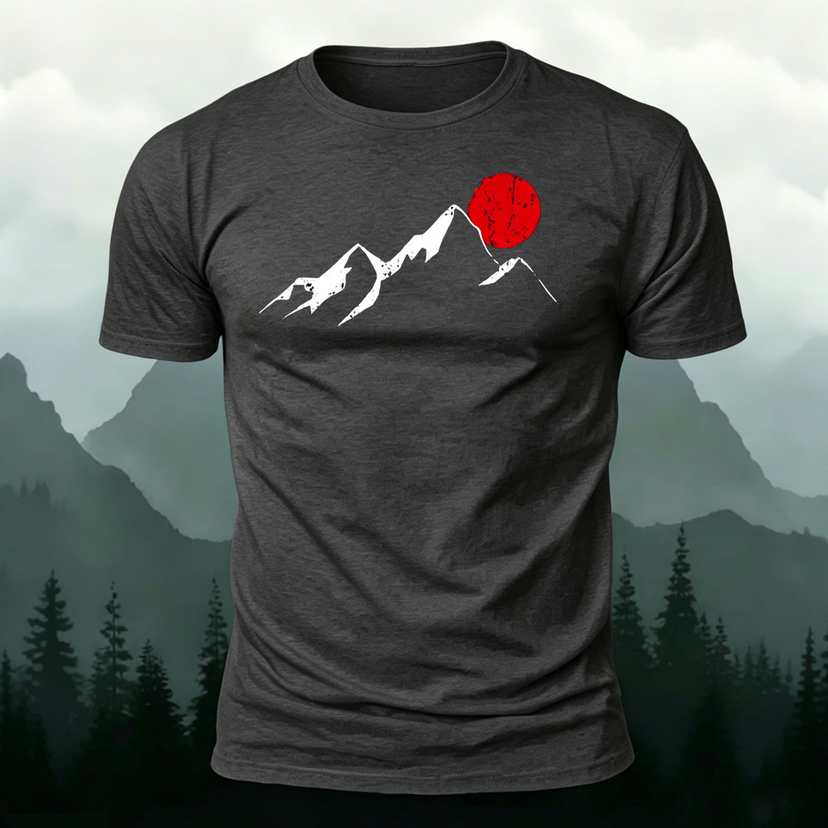 Sunrise Pattern Outdoor Casual Premium Cotton T-Shirt Dark Grey