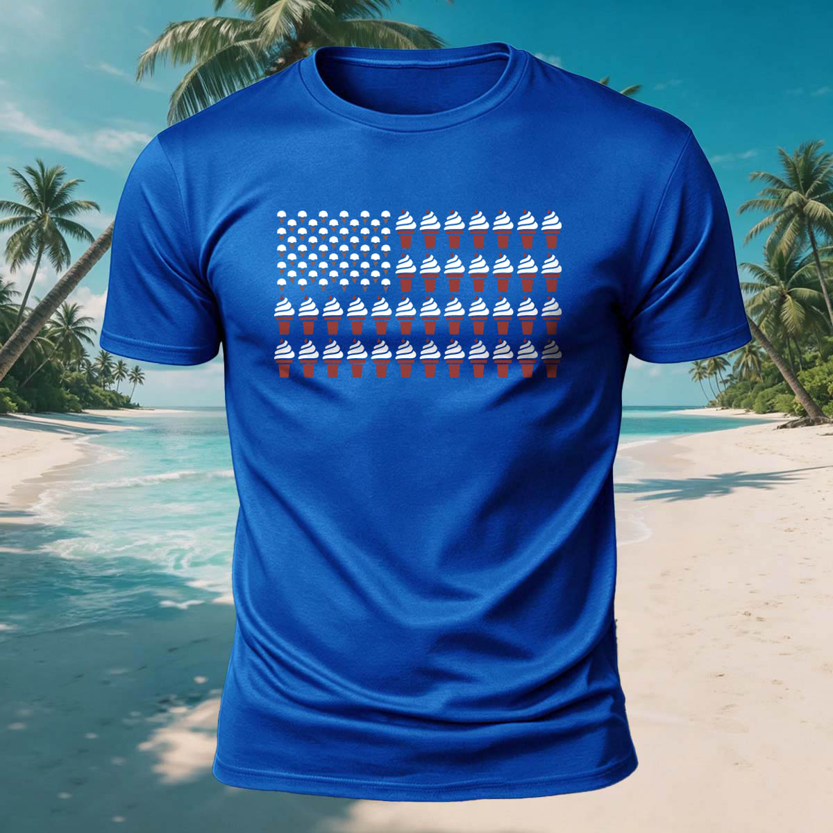 Ice Cream Flag Print Versatile Breathable Cotton T-Shirt
