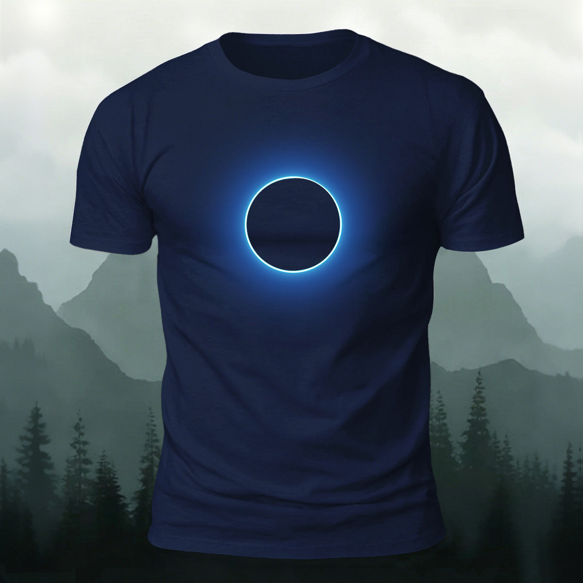 Glowing Circle Pattern Minimalist Breathable T-shirt Navy