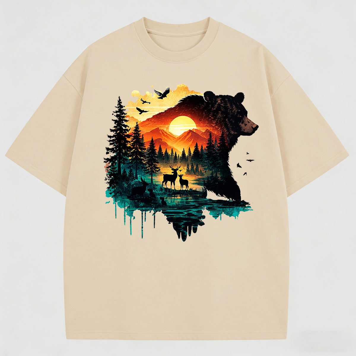 Men's Artistic Watercolor Print Cotton T-Shirt