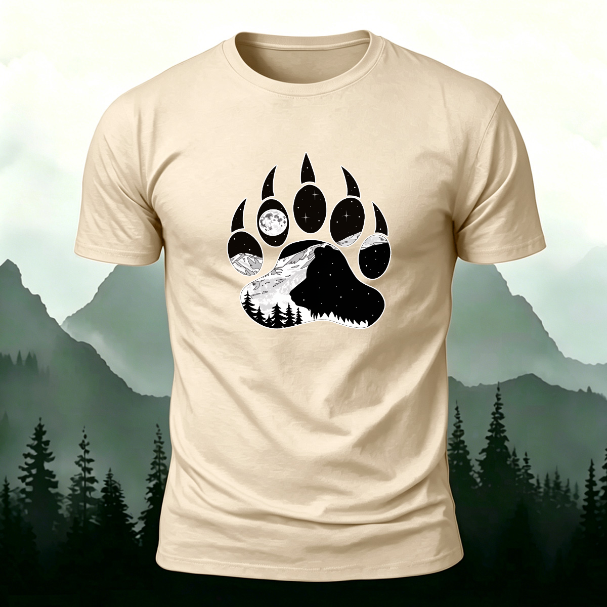 Animal Footprint Outdoor Casual Skin-friendly Tee Beige