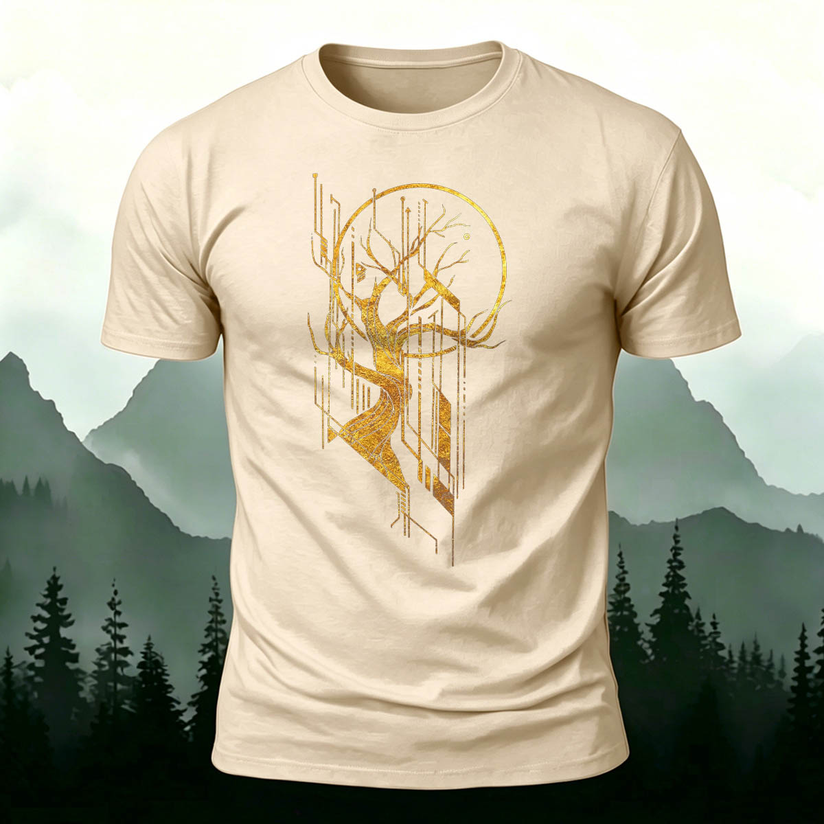 Line Tree Graphic Casual Premium Cotton T-Shirt
