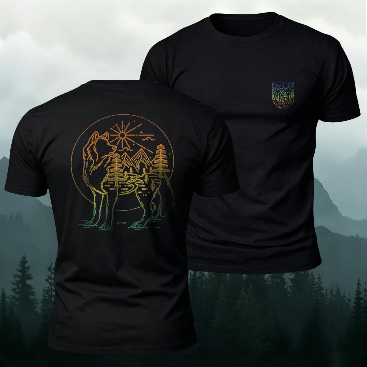 Wolf Forest Nature Art Premium Cotton T-Shirt