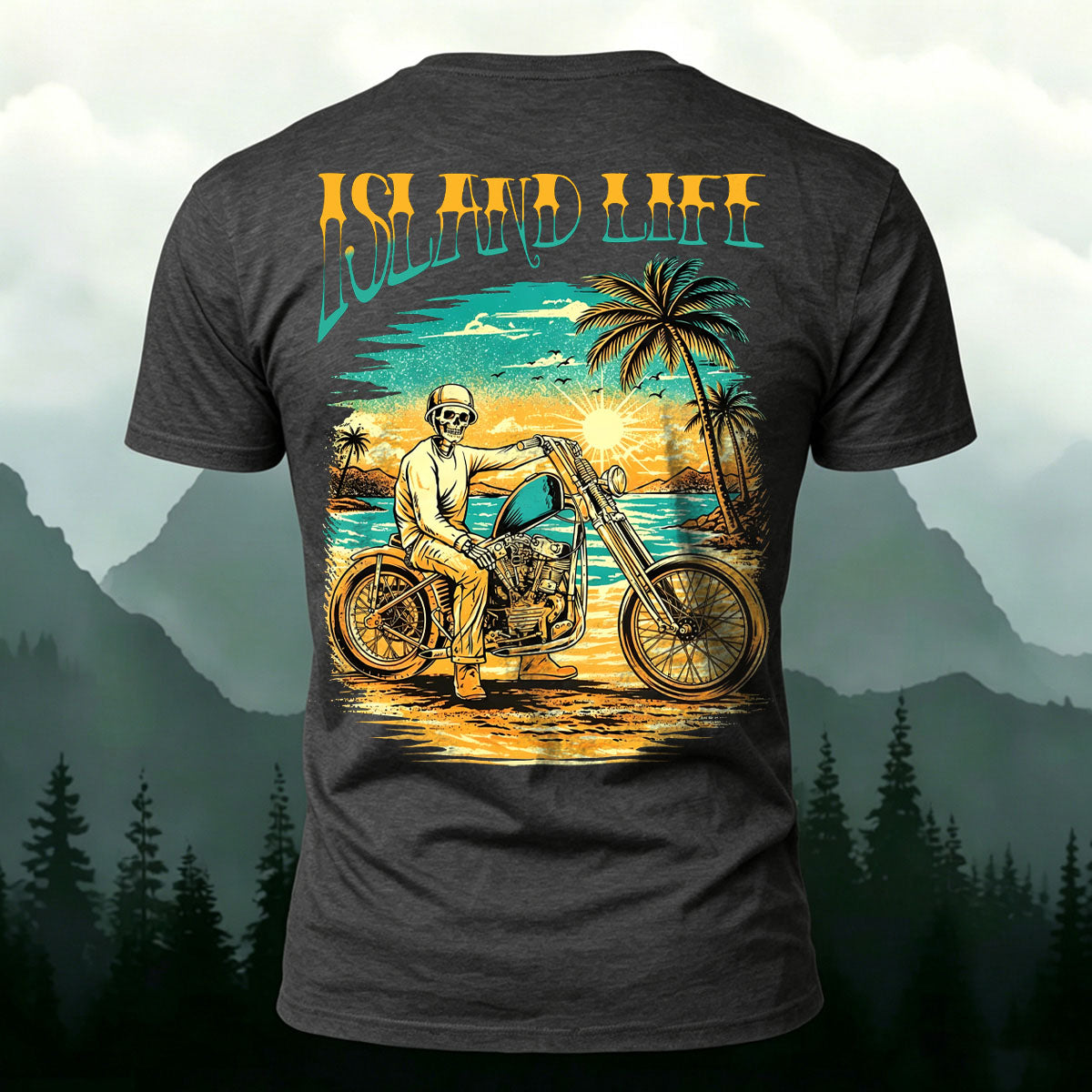 American Retro Motorcycle Skull Casual Cotton T-Shirt