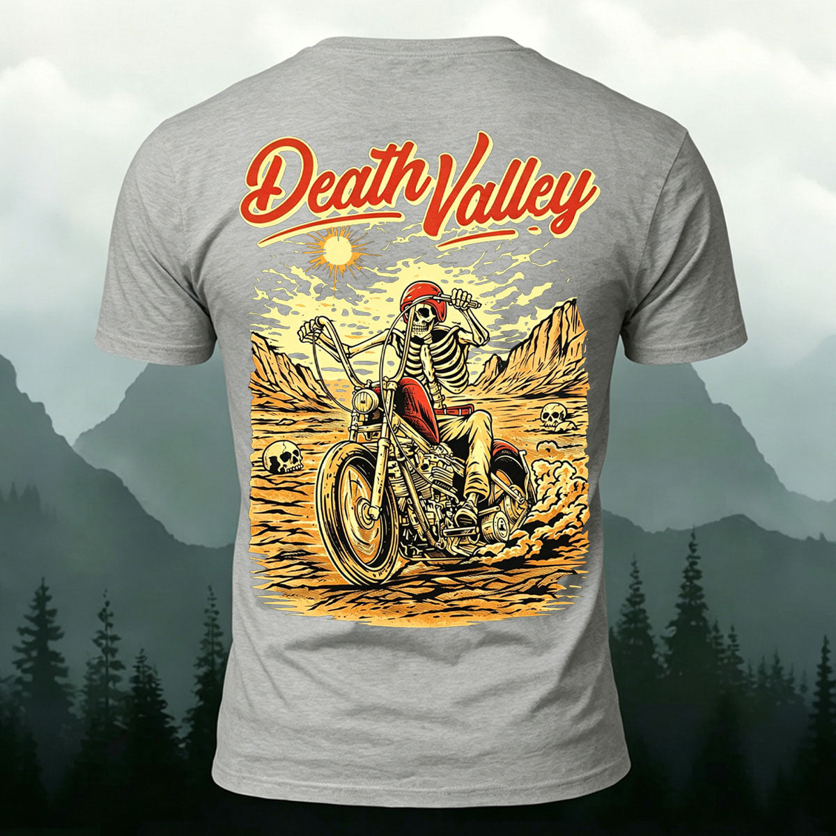 Motorcycle Skeleton Print Casual Cotton T-Shirt