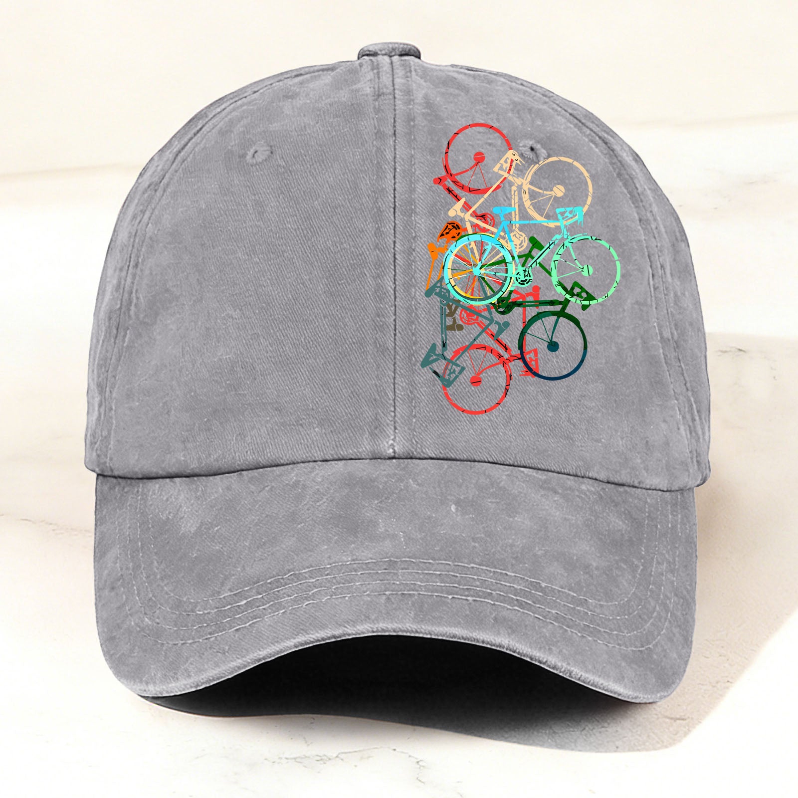 Colorful Bicycle-Printed Washed Baseball Cap