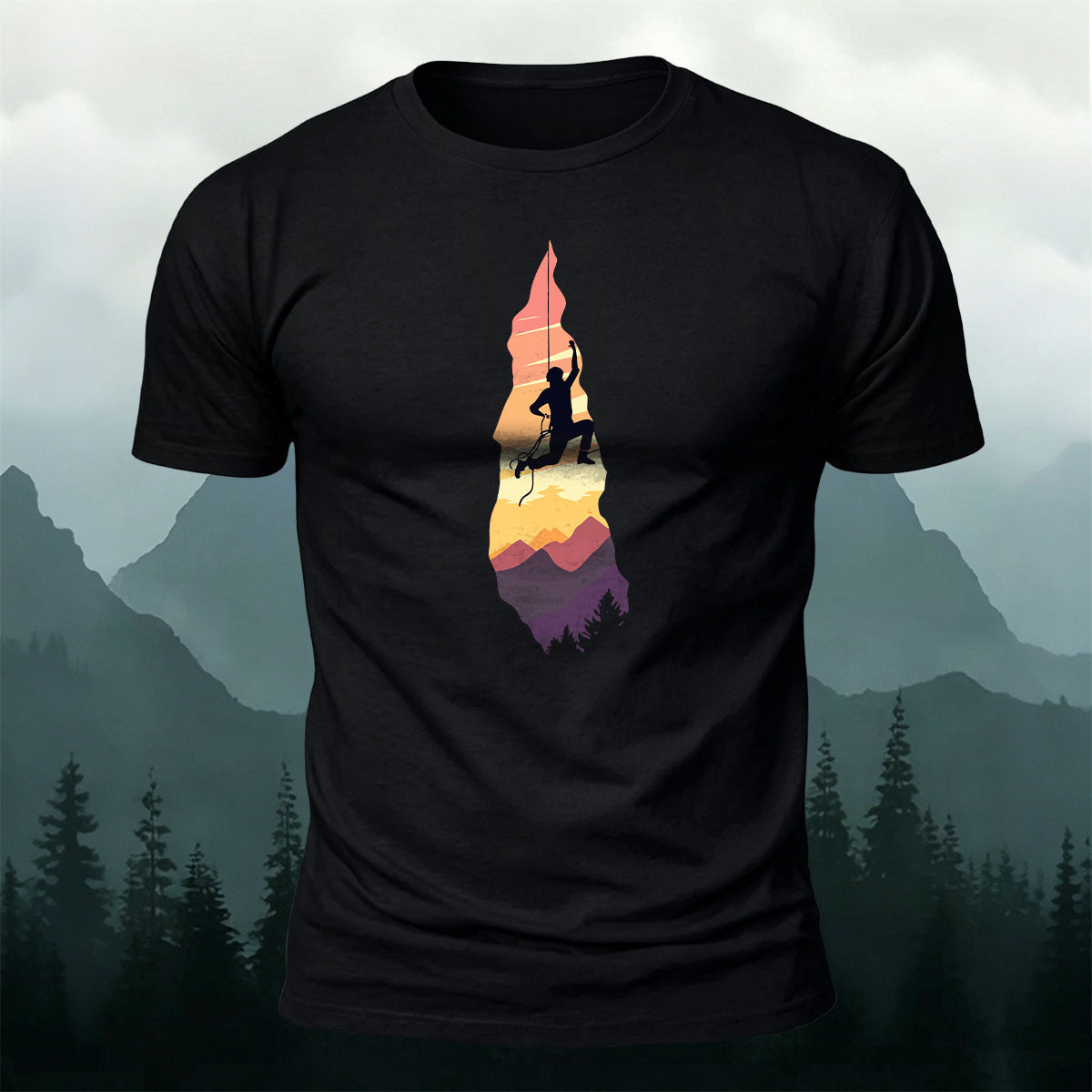 Outdoor Rock Climbing Art Print Casual Cotton T-Shirt