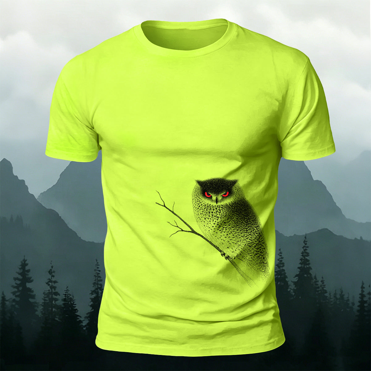 Red-eyed Owl Print Casual Cotton T-Shirt