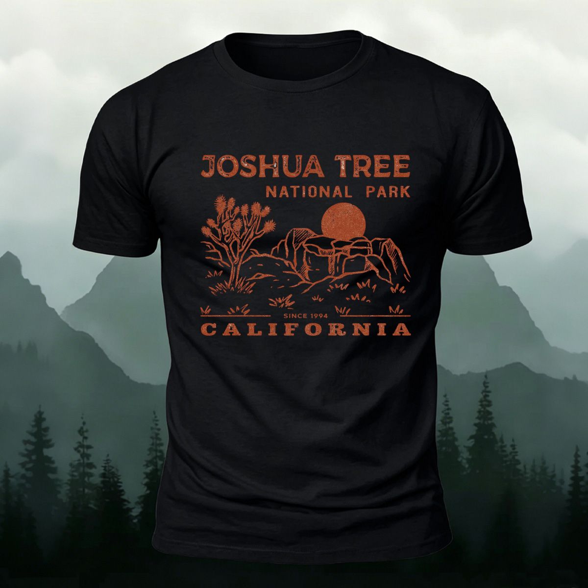 Joshua Tree Pattern  Premium Cotton T-Shirt Black