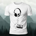 Vintage Headphones Music Print Cotton T-Shirt